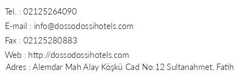 Dosso Dossi Hotels Old City telefon numaralar, faks, e-mail, posta adresi ve iletiim bilgileri